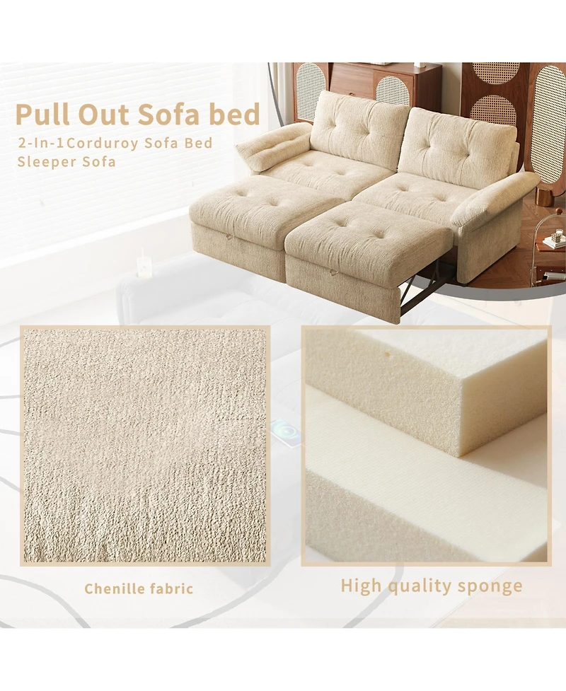 Boyel Living 81.5" Chenille Convertible Sofa Bed, 2-in-1 Pull Out Couch with Solid Wood Frame, 600 lbs Capacity