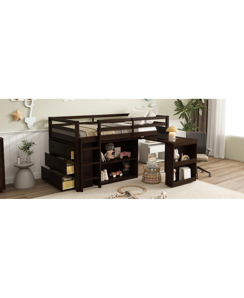 Streamdale Furniture Loft Bed with Desk, Storage Cabinets, and Ladder