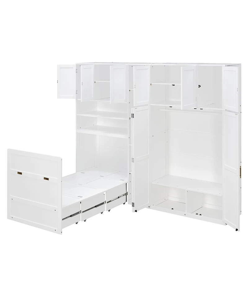 Streamdale Furniture Murphy Cabinet Bed with Wardrobe, Storage Shelves and Led Lights