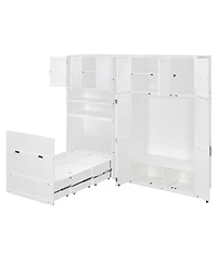 Streamdale Furniture Murphy Cabinet Bed with Wardrobe, Storage Shelves and Led Lights
