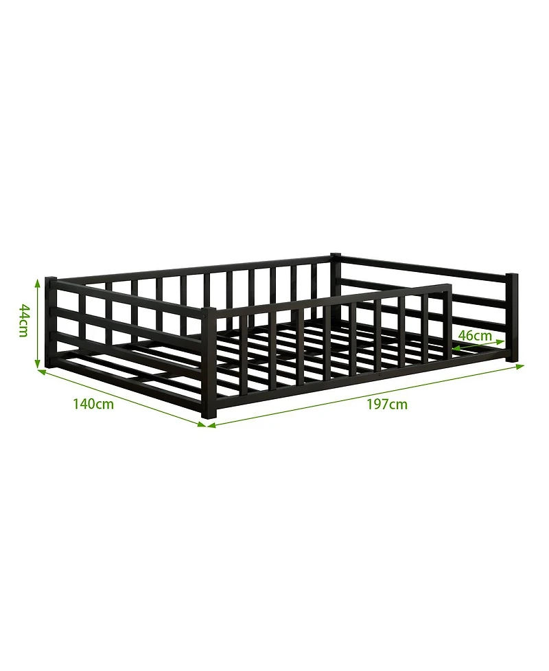 Streamdale Furniture Full Size Metal Floor Bed with Guardrails, No Box Spring Needed
