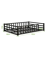 Streamdale Furniture Full Size Metal Floor Bed with Guardrails, No Box Spring Needed