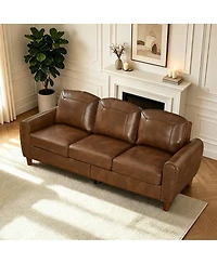 Streamdale Furniture 81.5" Classic Faux Leather Rolled Arm Sofa with Solid Wood Legs