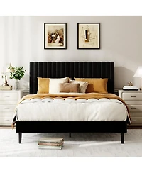 Streamdale Furniture Velvet Upholstered Full Size Platform Bed with Adjustable Headboard