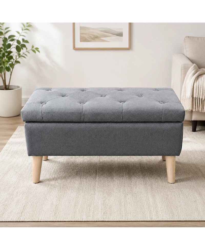 Streamdale Furniture Wide Upholstered Storage Ottoman Bench with Built-in Tray