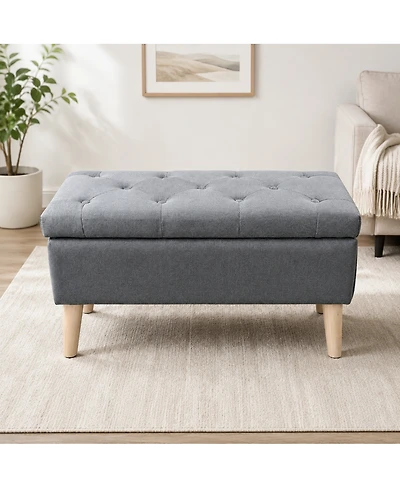 Streamdale Furniture Wide Upholstered Storage Ottoman Bench with Built-in Tray