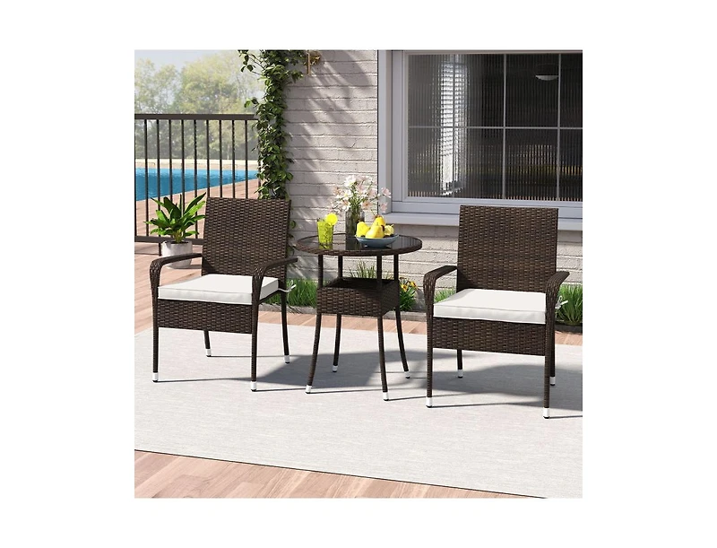 Slickblue Outdoor 3-Piece Wicker Furniture Set with Glass Top Table
