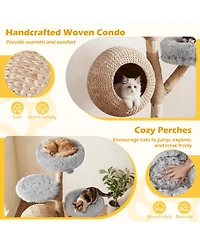 Gymax 5-Tier Cat Tree 53'' Wooden Tower With Woven Condo Plush Perches for Indoor