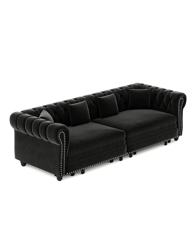 Streamdale Furniture Chesterfield 3-in-1 Convertible Pull-Out Sleeper Sofa Bed with Ottoman