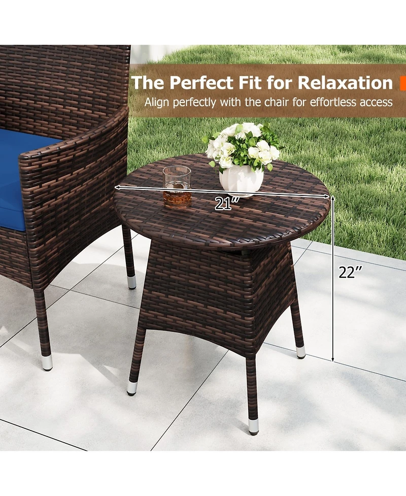 Sugift 3 Piece Patio Bistro Furniture Set with 2 Rattan Chairs and Round Side Table