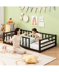 Streamdale Furniture Twin Size Metal Floor Bed with Guardrails