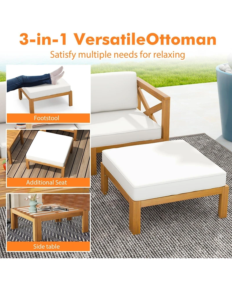 Sugift 5-Piece Acacia Wood Outdoor Conversation Set with Ottoman and Coffee Table