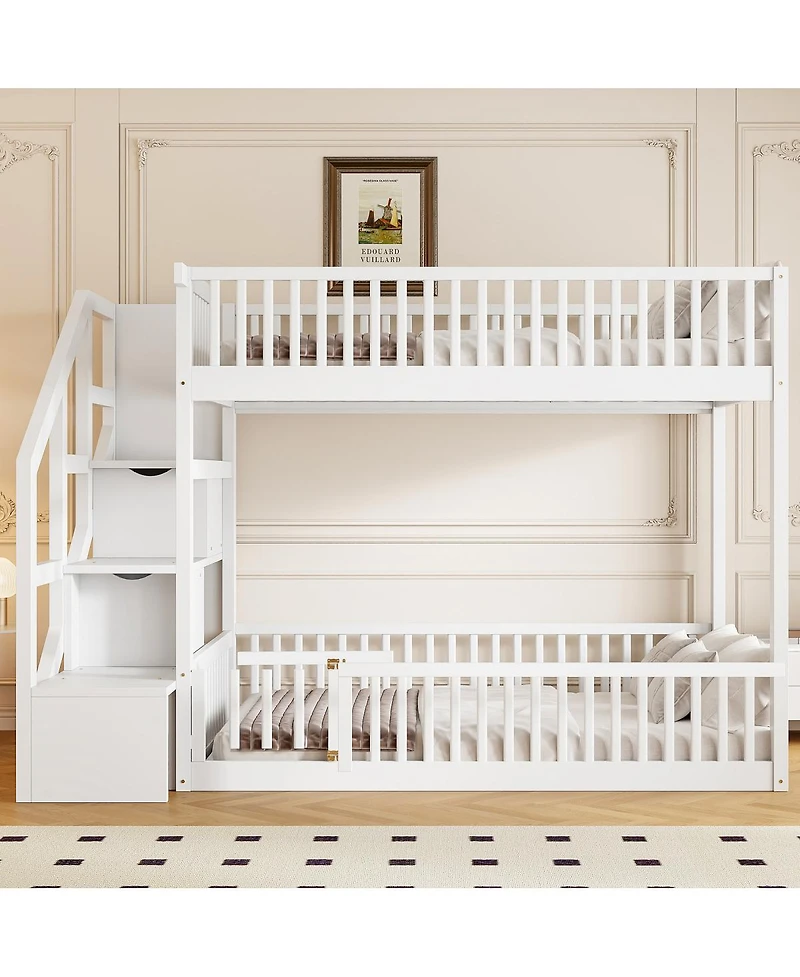 Streamdale Furniture Full Over Full Floor Bunk Bed, with Storage Staircase
