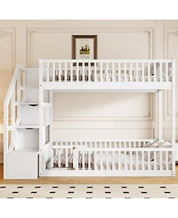 Streamdale Furniture Full Over Full Floor Bunk Bed, with Storage Staircase
