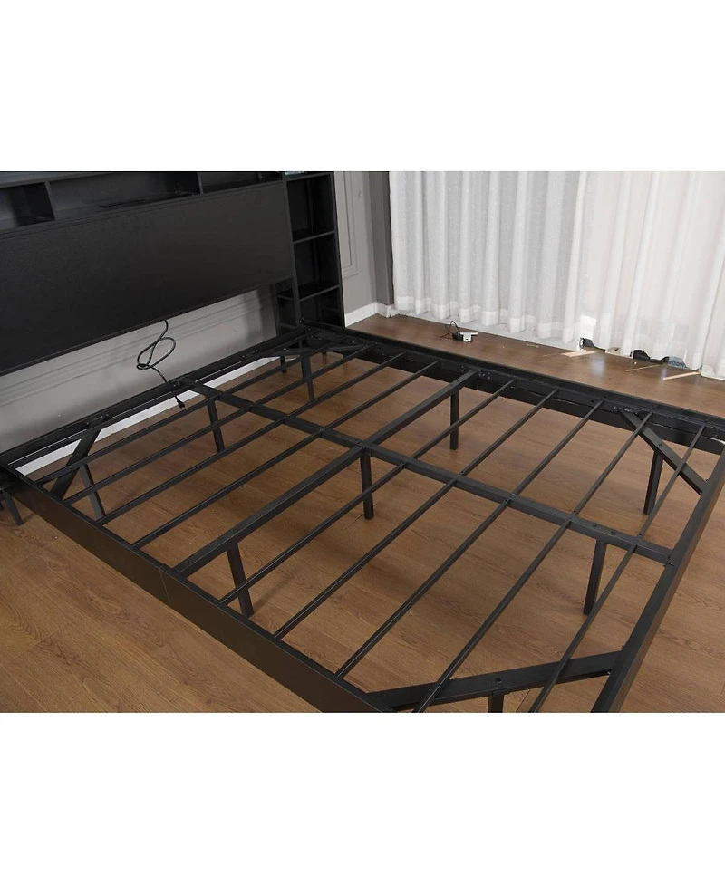 Streamdale Furniture Queen Floating Bed Frame with Led Lights, Usb Ports and Storage Headboard