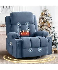 Streamdale Furniture Swivel Rocker Recliner with Massage, Heat, Usb Port, and Cup Holders