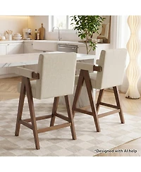 Maison Boucle Set of 2 Upholstered Counter Height Bar Stools with Arms, Polyester Blend, Solid Wood Frame
