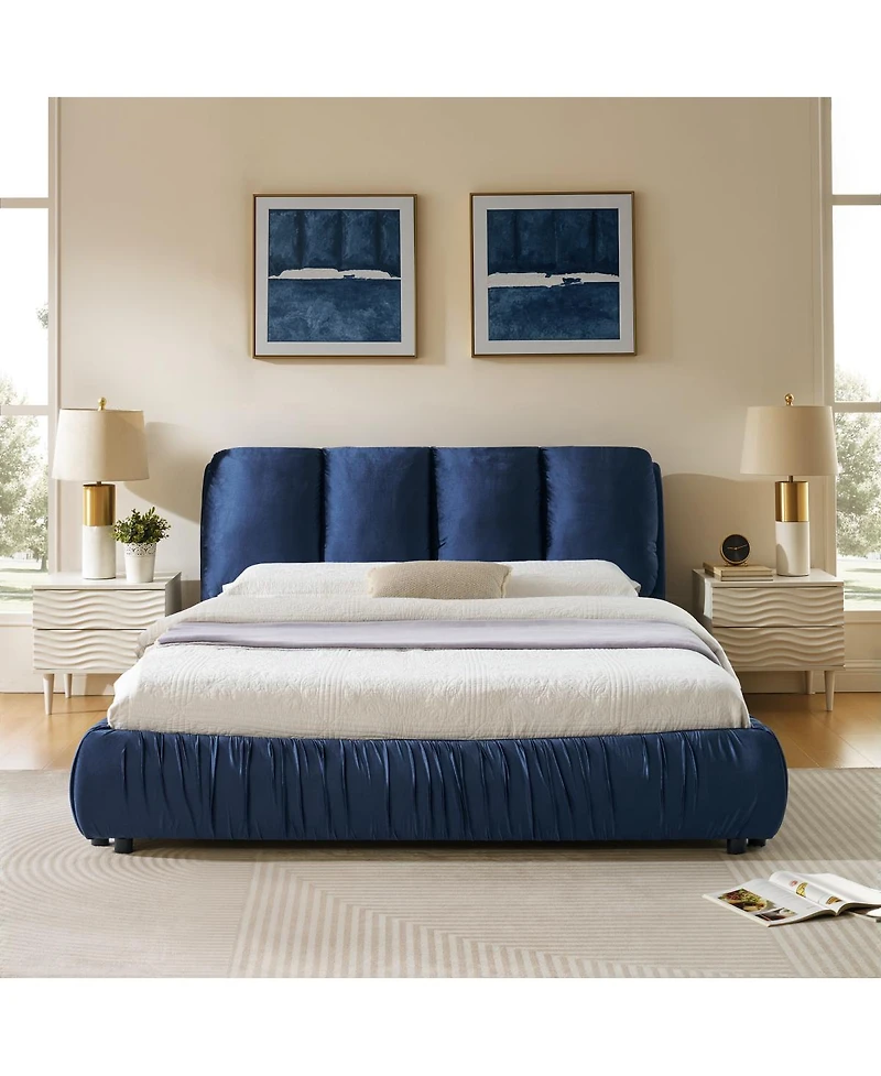 Streamdale Furniture Queen Size Upholstered Bed Frame, Modern Minimalist Velvet Bed