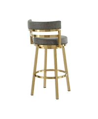 HomeRoots 26" Faux Leather and Stainless Steel Low Back Counter Height Swivel Bar Chair