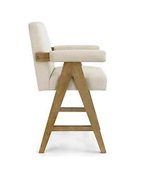 Maison Boucle Set of Mid-Century Modern Counter Height Bar Stool with Arms, Solid Wood Frame, Upholstered Full Back