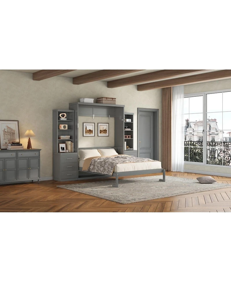 Streamdale Furniture Full Size Murphy Bed with Storage Shelves and Drawers