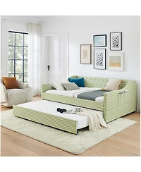 Streamdale Furniture Upholstered Full-Size Convertible Daybed with Trundle and Side Storage