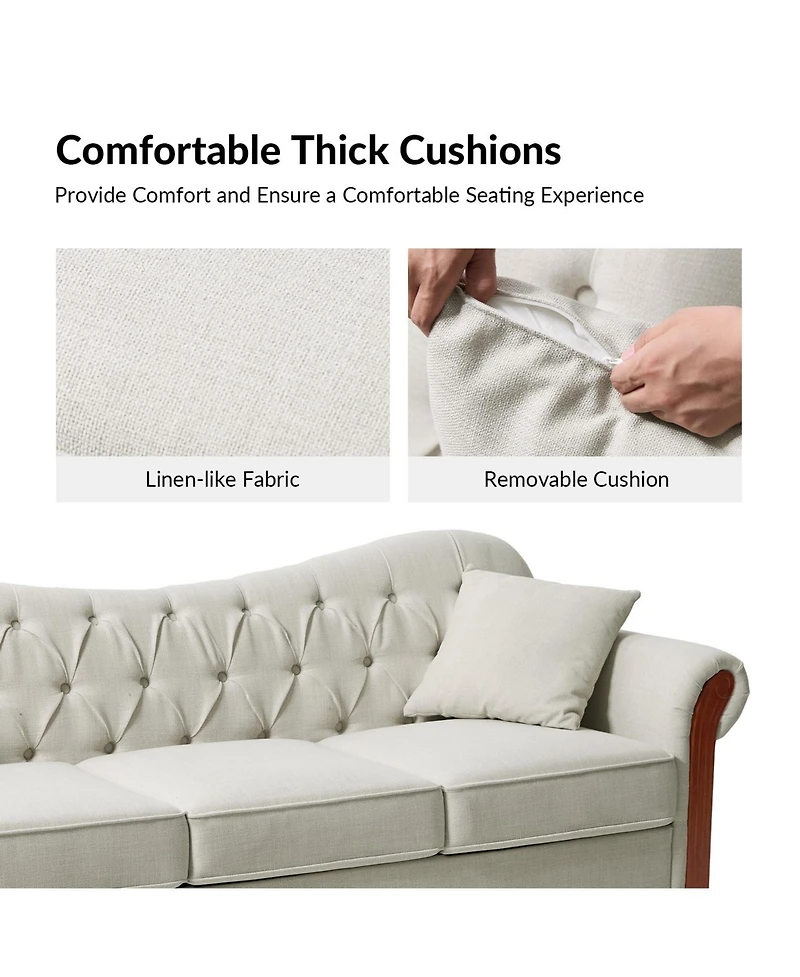 Hulala Home Mario Traditional 83"Wide Tufted Sofa with Solid Wood Legs