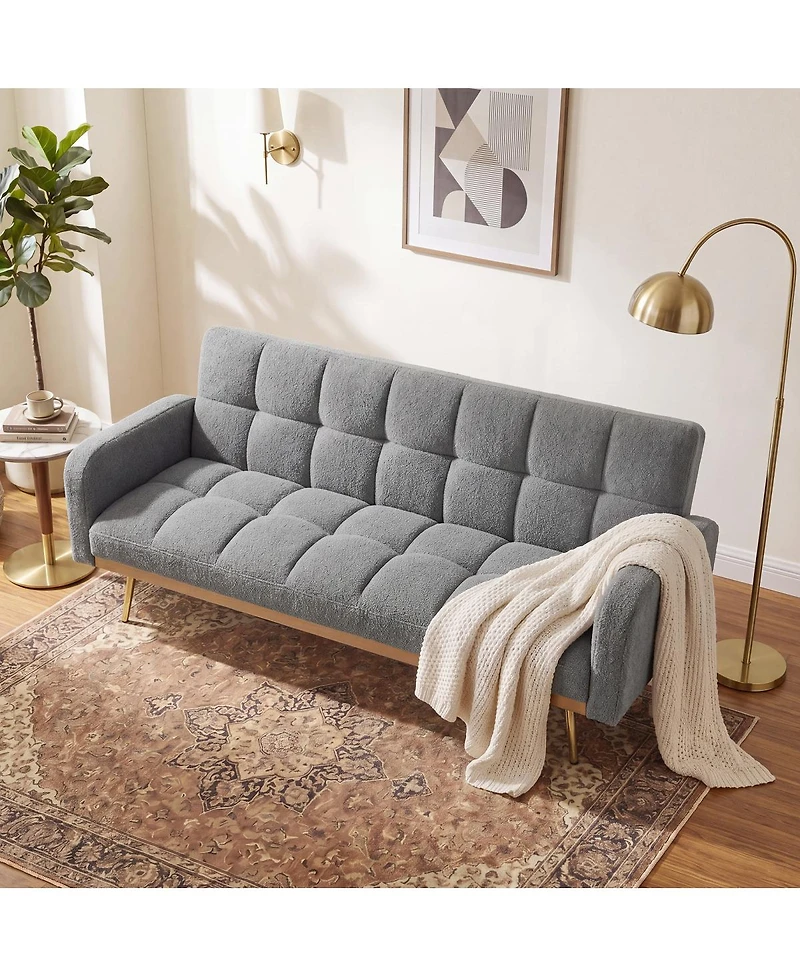 Streamdale Furniture 69" Soft Teddy Fleece Adjustable Sofa Bed for Small Spaces