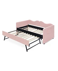 Streamdale Furniture Gingham Upholstered Twin Daybed with Trundle and Side Storage