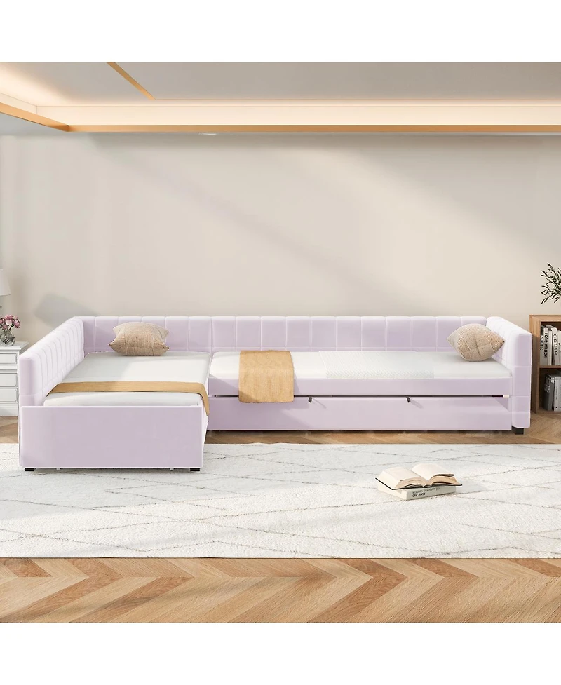 Streamdale Furniture L-Shaped Upholstered Twin Daybed with Trundle and Drawer