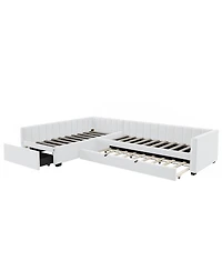 Streamdale Furniture L-Shaped Upholstered Twin Daybed with Trundle and Drawer