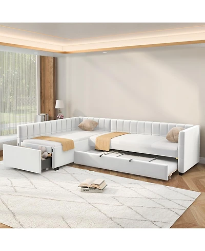 Streamdale Furniture L-Shaped Upholstered Twin Daybed with Trundle and Drawer