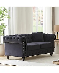 Streamdale Furniture 63.5" Modern Velvet Chesterfield Sofa with Button Tufting and 2 Pillows