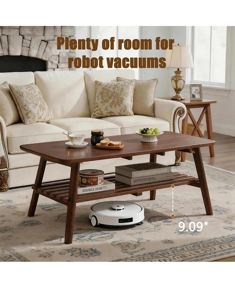 Streamdale Furniture Mid-Century Wooden Coffee Table with Storage Shelf