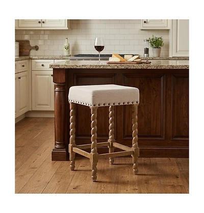 HomeRoots 24" Faux Leather and Solid Wood Backless Counter Height Bar Chair
