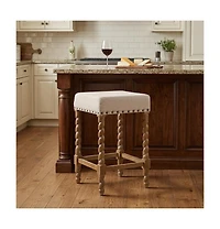 HomeRoots 24" Faux Leather and Solid Wood Backless Counter Height Bar Chair