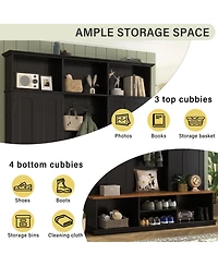 Streamdale Furniture 62.2''W Farmhouse Hall Tree with Bench, Storage Cubbies, Hooks and Cabinets