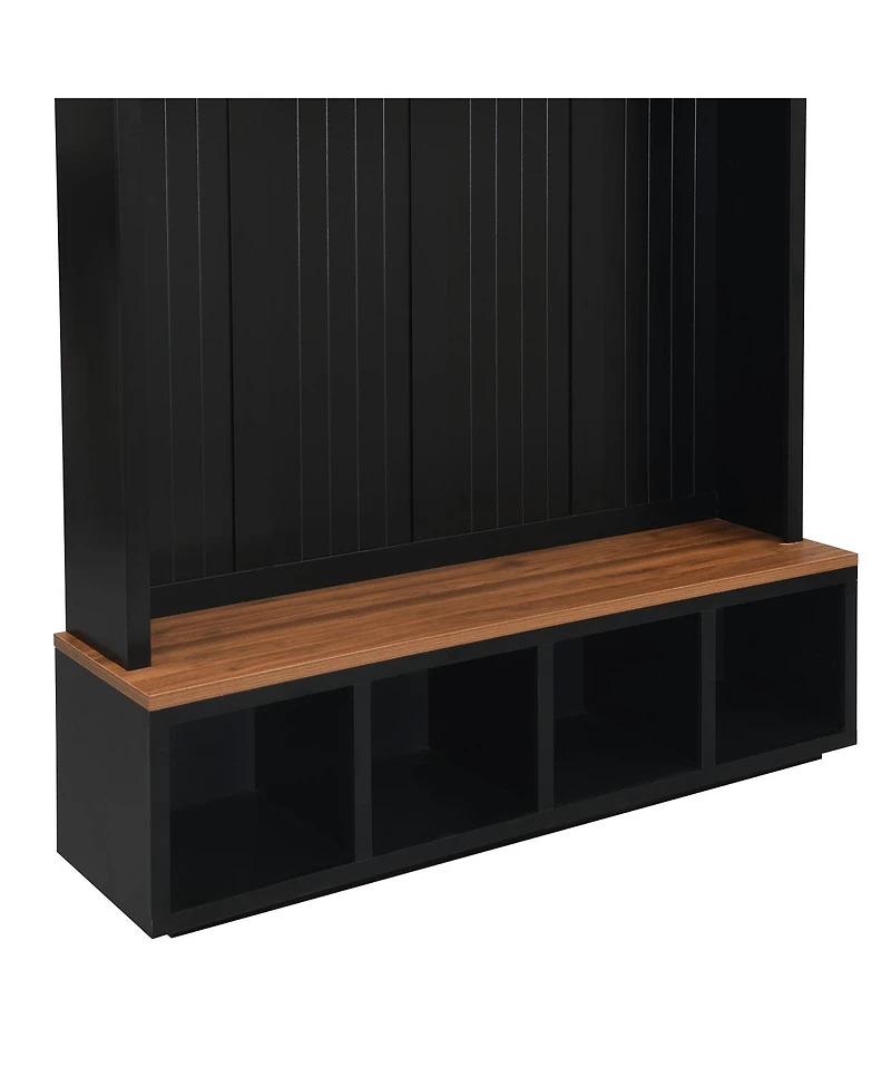Streamdale Furniture 59''W Farmhouse Hall Tree with Bench, Storage Cabinets, and Coat Hooks