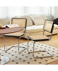 Streamdale Furniture Set of 2 Rattan Mid-Century Modern Dining Chairs with Chrome Legs