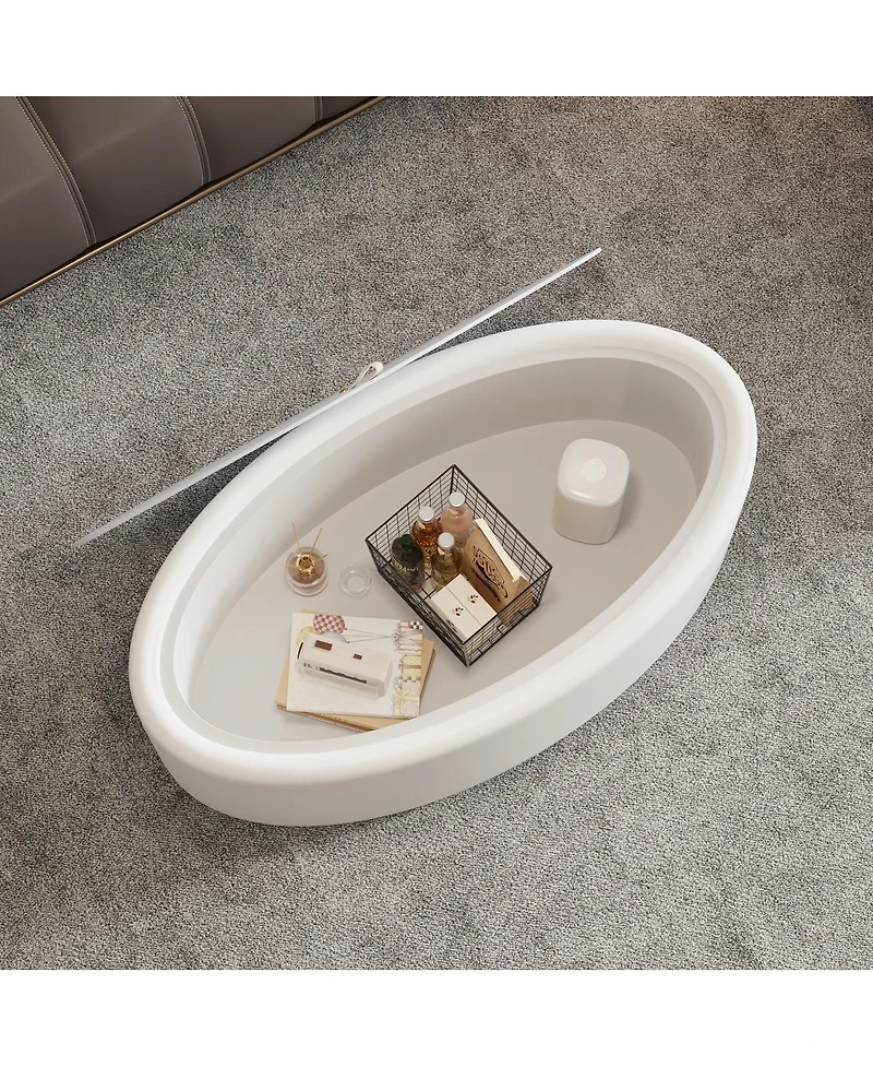 Streamdale Furniture 33.46" Oval Hidden Storage Coffee Table with Tempered Glass and Leather Top