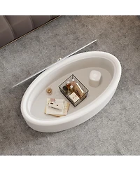 Streamdale Furniture 33.46" Oval Hidden Storage Coffee Table with Tempered Glass and Leather Top
