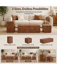 Streamdale Furniture Premium Burl Walnut Veneer Adjustable Cube Side Table, 11.8" x 11.8" x 19.7