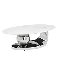 Streamdale Furniture 51.2" Oval Faux Marble Coffee Table with Silver Stainless Steel Base