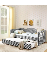 Streamdale Furniture Gingham Upholstered Twin Daybed with Trundle and Side Storage Pocket