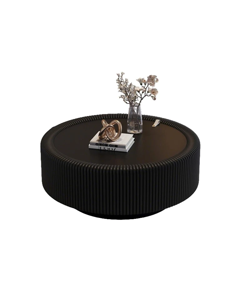 Streamdale Furniture Round Fluted Coffee Table with Tempered Glass Top and Hidden Storage