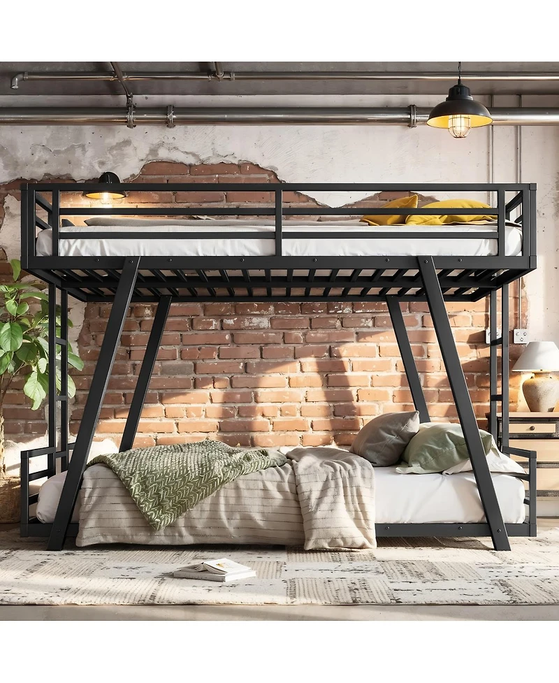 Streamdale Furniture Queen over Queen Metal Bunk Bed with Side Ladders