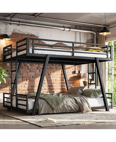 Streamdale Furniture Queen over Queen Metal Bunk Bed with Side Ladders