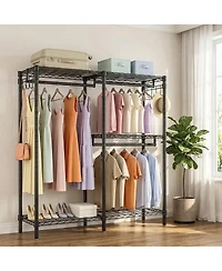 Streamdale Furniture L-Shaped Heavy Duty Corner Garment Rack with 3 Hanging Rods and 2 Hooks