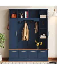 Streamdale Furniture 4-in-1 Elegant Hall Tree with Storage Bench and Golden Hooks
