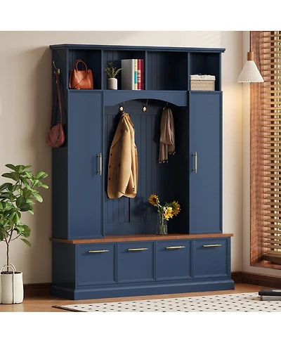 Streamdale Furniture 4-in-1 Elegant Hall Tree with Storage Bench and Golden Hooks